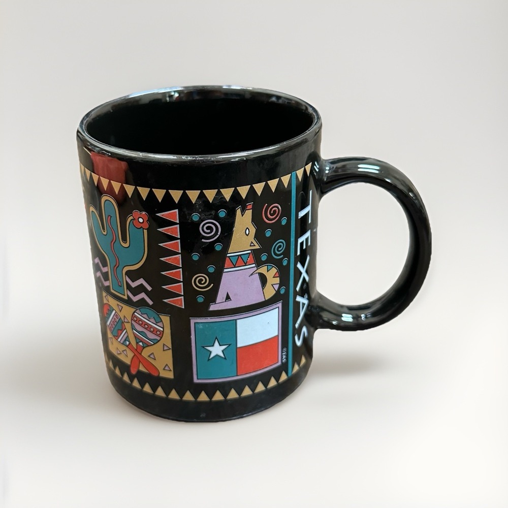 Vintage Texas Souvenir Mug – Black‎ Ceramic Southwest Art Style Armadillo & Flag